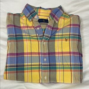 Ralph Lauren Men's Yellow and Blue Plaid Shirt